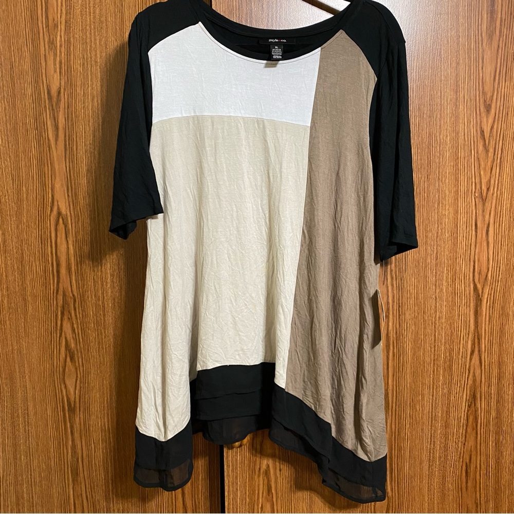 Style & Co Modal and Chiffon Top with Colorblock and Sharkbite, NWT